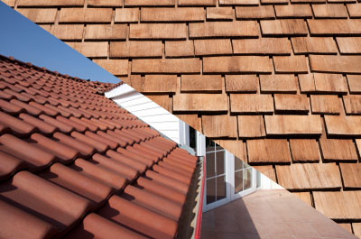 Wood and Tile roofing shingles.